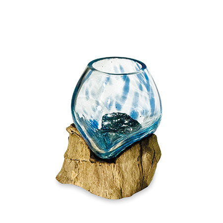 Root with Blue Mottled Glass Bowl tiny