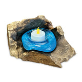 Root with Blue Stained Glass Candle Holder Single