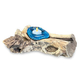 Root with Blue Stained Glass Candle Holder Single