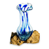 Driftwood with Layered Blue Crinkle Molten Glass Vase 25cm