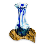 Driftwood with Layered Blue Crinkle Molten Glass Vase 25cm