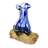 Driftwood with Layered Blue Crinkle Molten Glass Vase 25cm