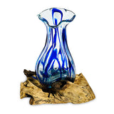 Driftwood with Layered Blue Crinkle Molten Glass Vase 25cm