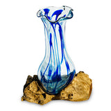 Driftwood with Layered Blue Crinkle Molten Glass Vase 25cm