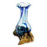 Driftwood with Layered Blue Crinkle Molten Glass Vase 25cm