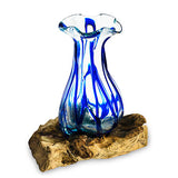 Driftwood with Layered Blue Crinkle Molten Glass Vase 25cm