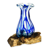 Driftwood with Layered Blue Crinkle Molten Glass Vase 25cm