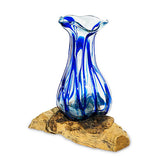 Driftwood with Layered Blue Crinkle Molten Glass Vase 25cm