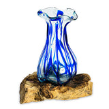 Driftwood with Layered Blue Crinkle Molten Glass Vase 25cm