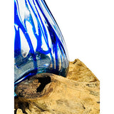 Driftwood with Layered Blue Crinkle Molten Glass Vase 25cm