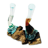 Molten Glass Oil & Vinegar Bottles on Root Sculpture