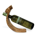 Cat Hand Carved Wooden Balance Wine Bottle Holder