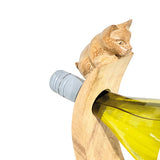 Cat Hand Carved Wooden Balance Wine Bottle Holder