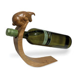 Piglet Hand Carved Wooden Balance Wine Bottle Holder