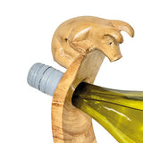 Piglet Hand Carved Wooden Balance Wine Bottle Holder