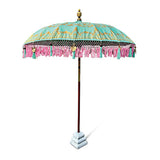 Bali Sun Parasol mint green with pink candy fringe 2m (with pole joint)