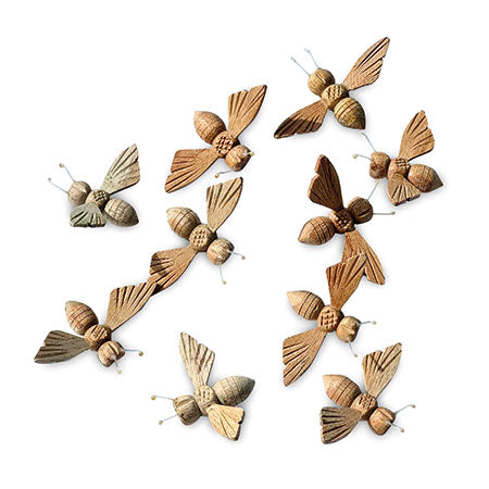 Pack of 10 Small Wooden Bees 6cm