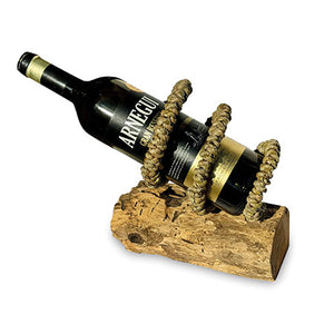 Driftwood & Rope Wine Holder Tilted