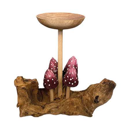4 Violet Pointed Cap Mushrooms with Single Candle Holder