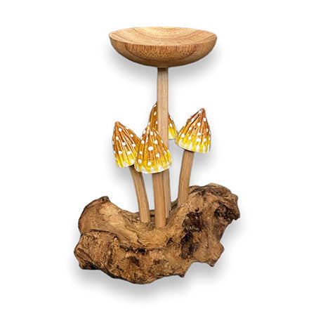 4  Pointed Yellow Cap Mushrooms with Single Candle Holder