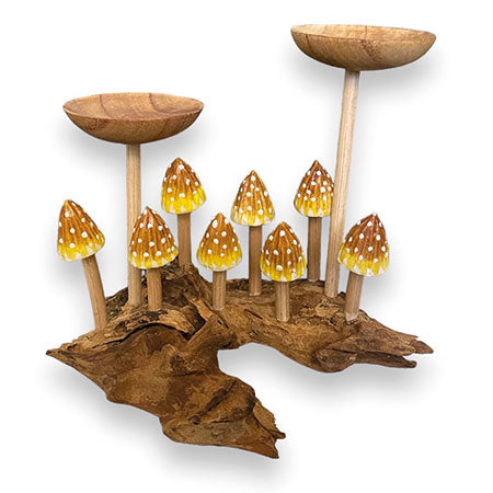 8 Pointed Yellow Cap Mushrooms with Double Candle Holder