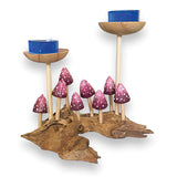 8 Violet Pointed Cap Mushrooms with Double Candle Holder