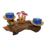 3 Violet Closed Cap Mushrooms with Double Candle Holder Low