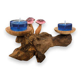 3 Violet Closed Cap Mushrooms with Double Candle Holder Low