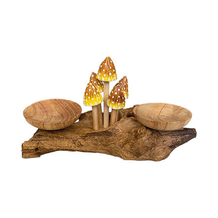 3 Pointed Yellow Cap Mushrooms with Double Candle Holders Low