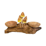 3 Pointed Yellow Cap Mushrooms with Double Candle Holders Low