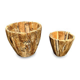 Set of 2 Garden Teak Round Planters