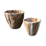 Set of 2 Garden Teak Round Planters