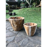 Set of 2 Garden Teak Round Planters