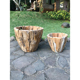 Set of 2 Garden Teak Round Planters