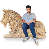 Teak Lion Bench large