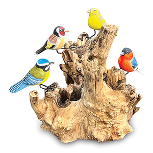 4 Hand Carved, Hand Painted Birds on Driftwood