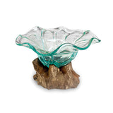 Root with Flower Shape Molten Glass Bowl 20cm small