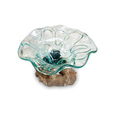 Root with Flower Shape Molten Glass Bowl 20cm small