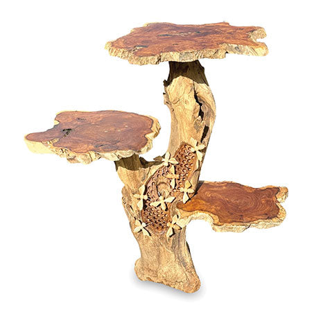 Driftwood Beehive Lamp Table, 3 Shelves, 8 Bees, 70cm