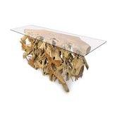 Root Console Table large with 175cm x 55cm glass, 80cm H