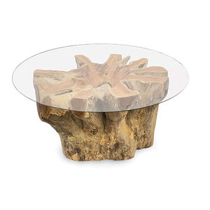 Root Lombok Coffee Table round small with 90cm round glass