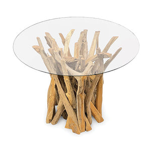 Root Driftwood Round Dining Table with 120cm round glass