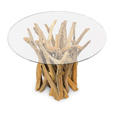 Root Driftwood Round Dining Table with 120cm round glass