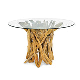 Root Driftwood Round Dining Table with 120cm round glass