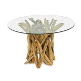 Root Driftwood Round Dining Table with 120cm round glass