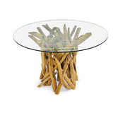 Root Driftwood Round Dining Table with 120cm round glass