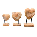 Teak Solid Hearts on Stands set of 3