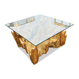 Root Square Lombok Coffee Table small with 90x90cm glass