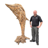 Driftwood Leaping Giant Dolphin Sculpture