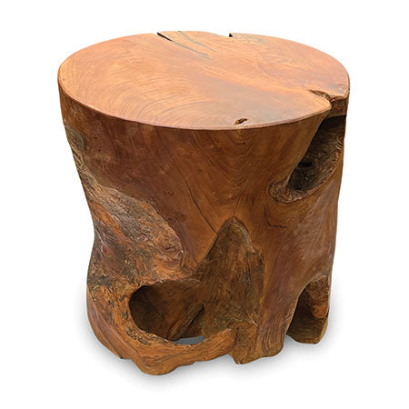 Teak Round Solid Block Lamp Table 40x40cm